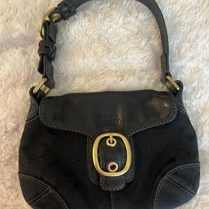 Coach Black Canvas and Leather Shoulder Bag with Gold Buckle